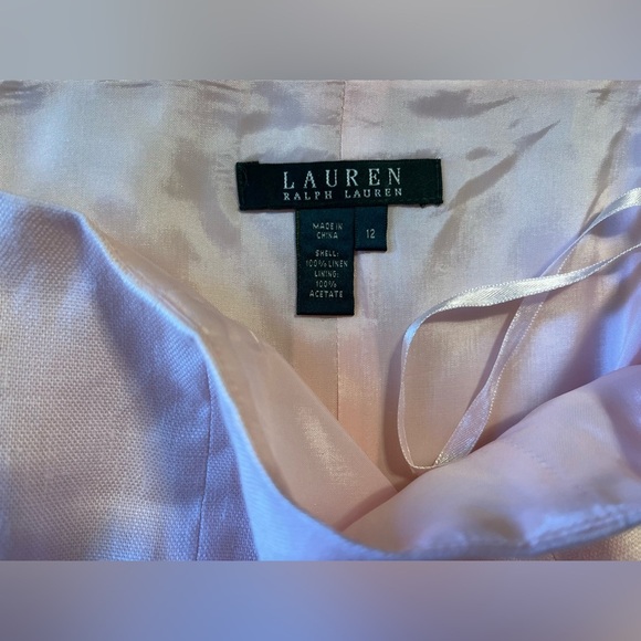 NWT Lauren Ralph Lauren Baby Pink 100% Linen Tulip Hem Skirt Size 12 - Picture 3 of 4